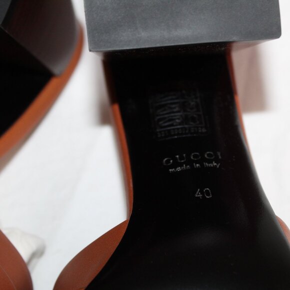 NWB Gucci Logo Hardware Harness Brown Chunk Heel Sandals Mules 786595 - Picture 8 of 8